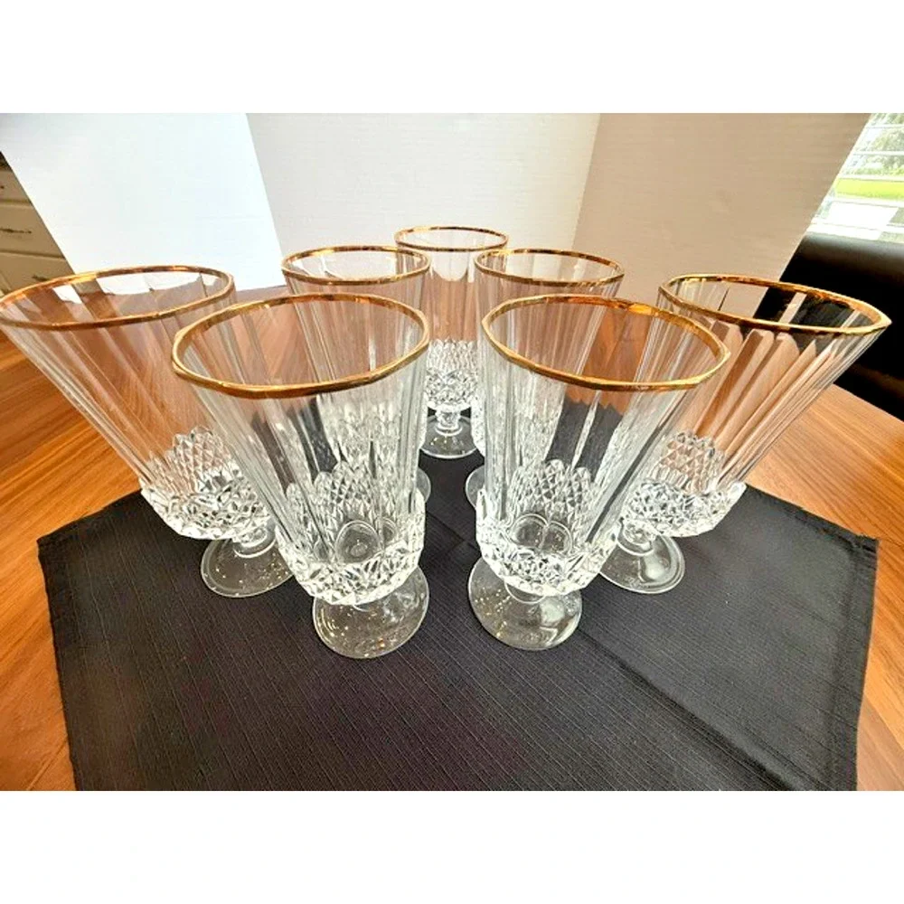 7 Cristal d’Arques Longchamp Gold 24% Lead Crystal Iced Beverage Water Tea 12 oz